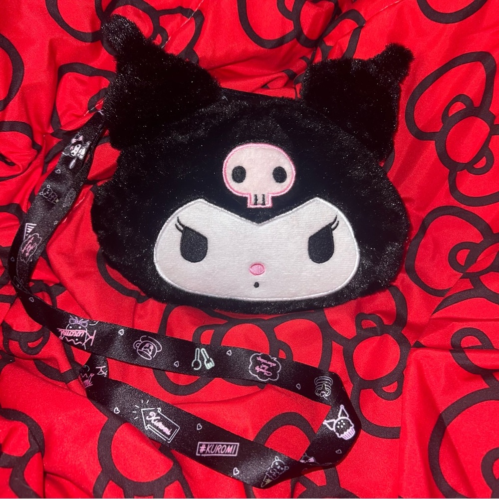 Kuromi Black and Pink Plush Face Bag